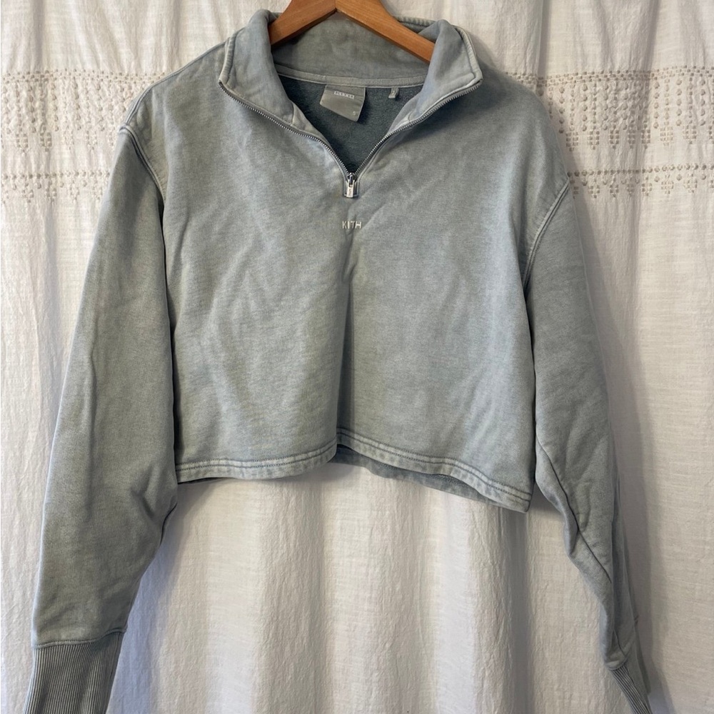 KITH Light Blue/Gray Crop Quarter-Zip